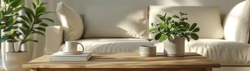 Closeup of a minimalist IKEA coffee table with a natural wood frame, isolated on white background, Digital, High resolution