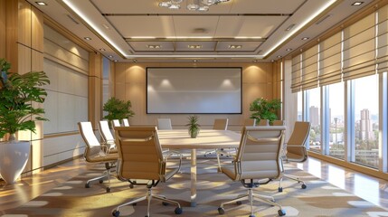 Modern Conference Room Interior with Large Window.