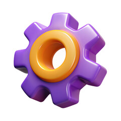 Detailed 3D plastic gear icon with glossy finish and vibrant colors
