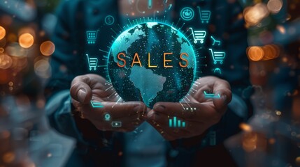Fototapeta premium Global Reach: Strategic Sales and Marketing on a Holographic Globe