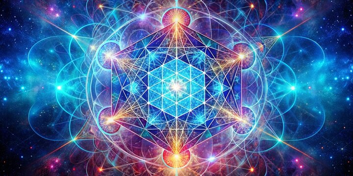 Mystical Metatron Cube Sacred Occult Signs, Energies in Galaxy (Overlay Style for Meditation, Yoga)