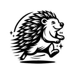 running hedgehog animal logo design
