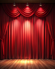 Fototapeta premium Minimalist red curtain, softly lit stage generative ai