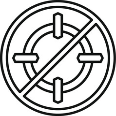 Simple icon is depicting a target with a diagonal line through it, symbolizing a ban or restriction on targeting