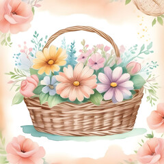 Obraz premium Vintage flower watercolor spring concept. Vintage flowers bouquet with spring flowers and leaves for invitation, greeting card, poster, frame, wedding, decoration and more.