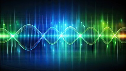 Fototapeta premium Abstract technology concept with blue and green sine waves and oscillograms, abstract, technology, blue, green