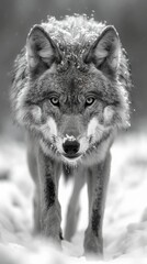 Obraz premium standing wolf preparing to attack, full body, realism, black and white, 8k, high contrast, white background