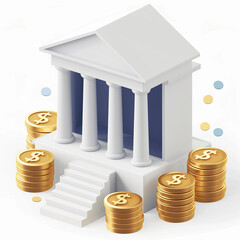 3d Illustration Financial foundation on White background. Economic Bank Save money concept