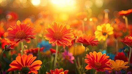 Fototapeta premium Vibrant flowers blooming in sunlight