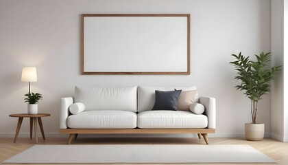 Fototapeta premium Frame mockup, ISO A paper size. Bedroom poster mockup. Modern interior design. Living room Interior mockup with house background. 3D render