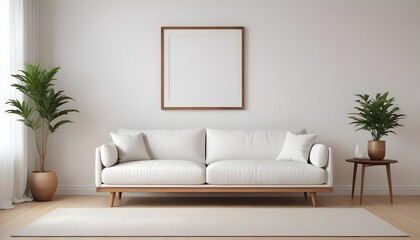 Fototapeta premium Frame mockup, ISO A paper size. Bedroom poster mockup. Modern interior design. Living room Interior mockup with house background. 3D render