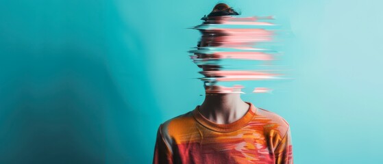 Person With Distorted Face In Front Of Teal Background