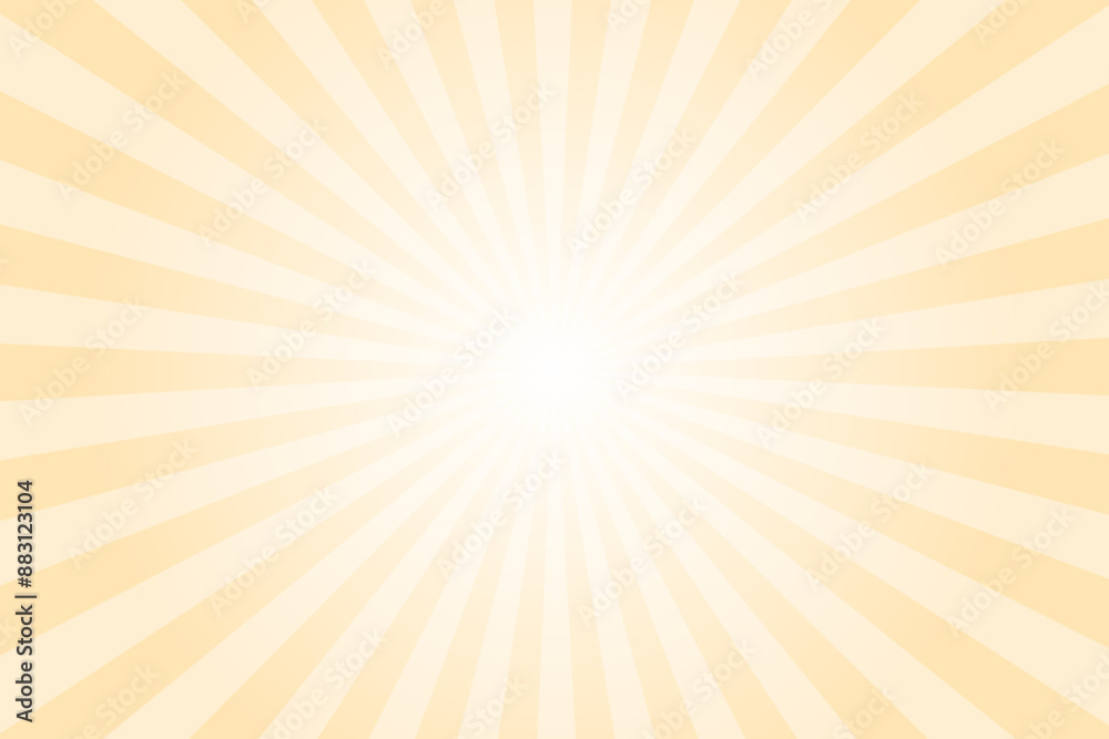 Aufkleber Yellow Background with White Sun Ray. Pattern of Starburst. Abstract Peach Yellow Texture with Light of Sunburst. Radial Beam of Sunlight. Retro Background with Flash. Design of Sunbeams.