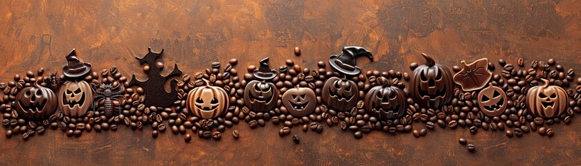 Spooky Coffee Bean Art in Warm Tones for Halloween Photography