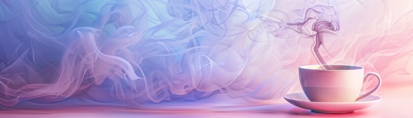 Obraz premium Ethereal Whispers - Ghostly Steam from Coffee Cup in Whimsical Pastel Colors, Digital Art Creation