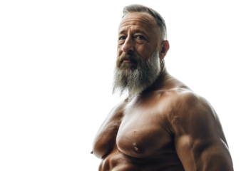 Senior Muscular Man with Gray Beard and Confident Look