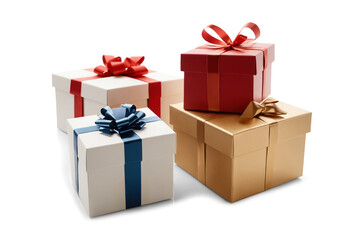 Fototapeta premium christmas gifts red golden blue, in row, isolated christmas presents