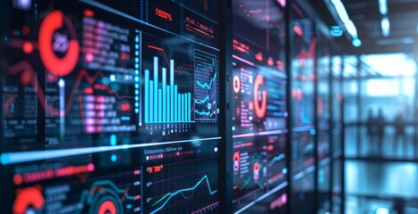 Fototapeta premium Abstract Concept of Data Analysis and Information Graphics with Numeric Displays to Showcase Analytics and Insights