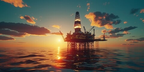 Fototapeta premium Oil Rig at Sunset