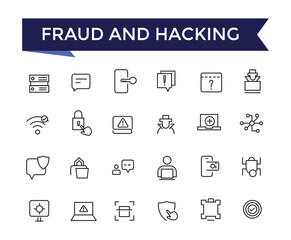 Fraud And Hacking Line Icons set with editable stroke collection for web and ui. Line icons pack. Vector illustration.