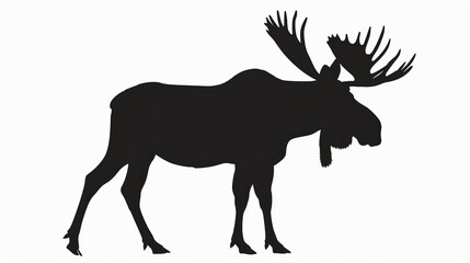Fototapeta premium This image showcases the profile of a moose in silhouette form, emphasizing the detailed antlers against a plain background, representing strength and the beauty of nature.