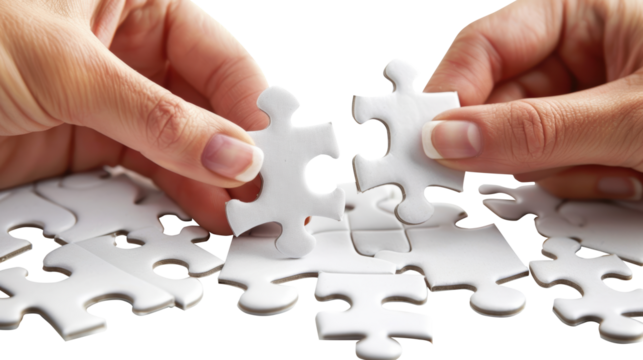 Closeup of a jigsaw puzzle in the hands of a businessman, the concept of business planning and problem solving