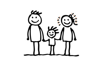 Simple Line Drawing of Happy Family with Father, Mother, and Child - Vector Illustration
