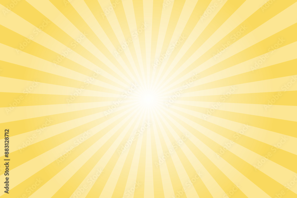 Aufkleber Yellow Background with White Sun Ray. Pattern of Starburst. Abstract Royal Yellow Texture with Light of Sunburst. Radial Beam of Sunlight. Retro Background with Flash. Design of Sunbeams.