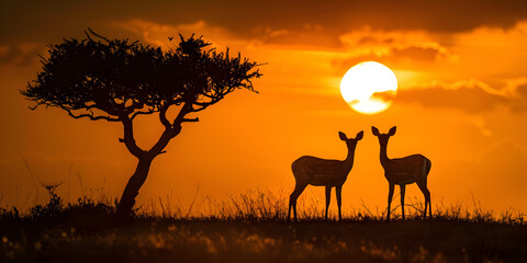 Safari savannah with antelopes
