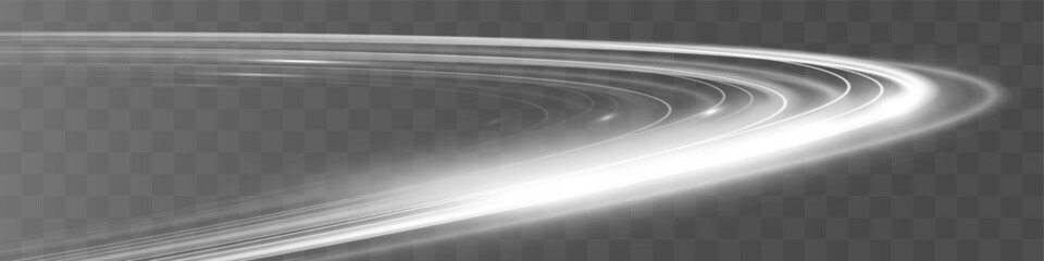 Obraz premium White blur trail wave, circle silver line of light speed.Vector illustration. 