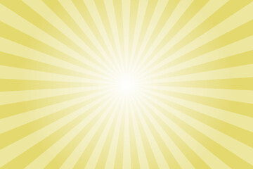 Straw yellow sun ray vector background. Radial beam sunrise or sunset light retro design illustration. Light sunburst glowing background.