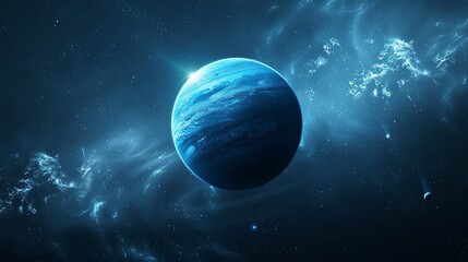 An awe-inspiring image of a blue planet beautifully illuminated by the light of a distant star, capturing the tranquil expanse of the cosmos in breathtaking detail.