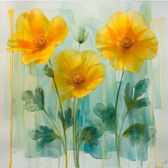 Fototapeta premium Yellow Flower Painting, Abstract Floral Art