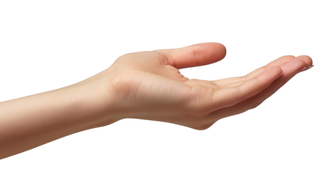 Open Hand Reaching Out in a Gesture of Offering Against White Background