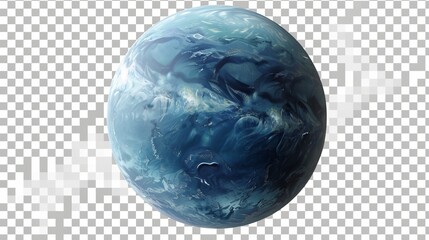 An abstract sphere featuring swirled patterns in shades of blue and green, recalling atmospheric phenomena, creating an ethereal and calming visual representation of a planet-like object.
