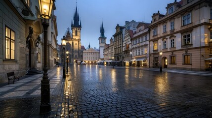 Fototapeta premium Prague's Old Town Square at Dusk, a Gigapixel View