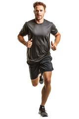 Man in Black Shirt Running on White Background