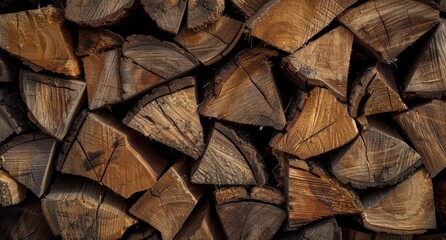 A pile of wood, stacked in rows and shapes.