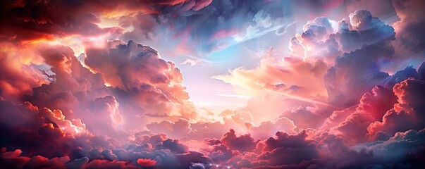 Dreamy Sunset Cloudscape with Golden Rays, digital art, colorful clouds, sky, sunset, cloudscape ,  dreamy