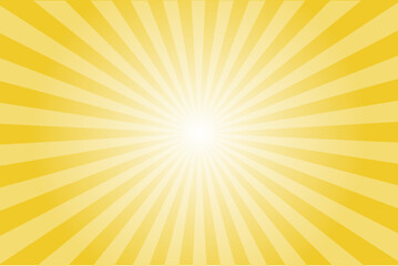 Turmeric yellow sun ray vector background. Radial beam sunrise or sunset light retro design illustration. Light sunburst glowing background.