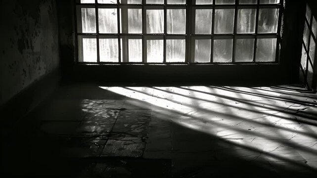 The sharp edges of the window shadows resemble a prison cell ping the light within. Black and white art