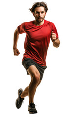 Man in Red Shirt Running Forward on White Background