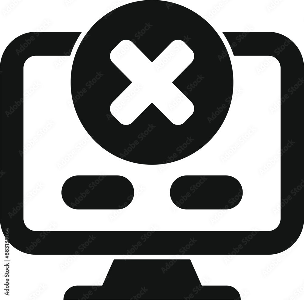 Poster black and white icon of a computer displaying an error message with a prominent cross mark
