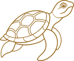 A simple coloring page drawing of a sea turtle with intricate patterns on its shell, such as circles
