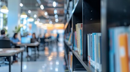 Abstract blurred empty college library interior space. Blurry classroom with bookshelves by defocused effect. use for background or backdrop in book shop