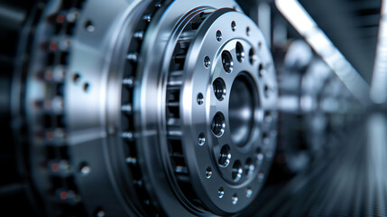 Fototapeta premium Detailed view of the F1 car s brake calipers and ceramic discs, F1 car, braking technology