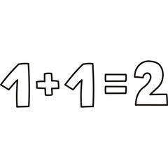 Cute doodle lettering of mathematical example. Concept of back to school. 1 plus 1 equals 2. Hand drawn outline clipart isolated on white.