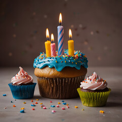 Birthday cupcake with candles