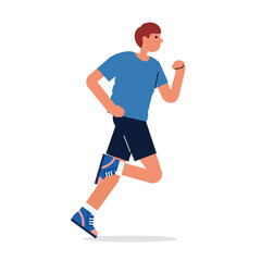 Fototapeta premium Man running. Young runner exercising. Male jogger training endurance, cardio sport workout. Flat vector illustration isolated on white background.