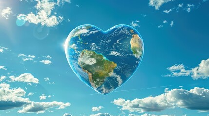 A heart made of the earth is floating in the sky